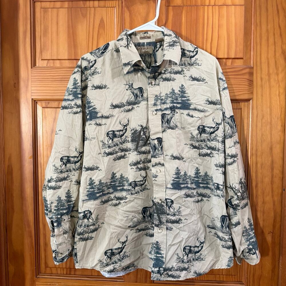 Men's Deer Natural Issue Print Button-Front Shirt Size L